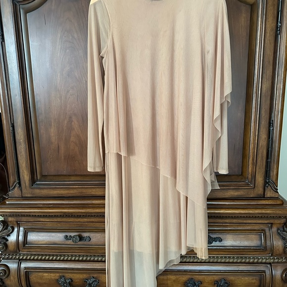 NWT BCBG MAXAZRIA Boho Flowy ASYMMETRICAL TURTLENECK MIDI DRESS NUBUCK XS - Picture 5 of 7